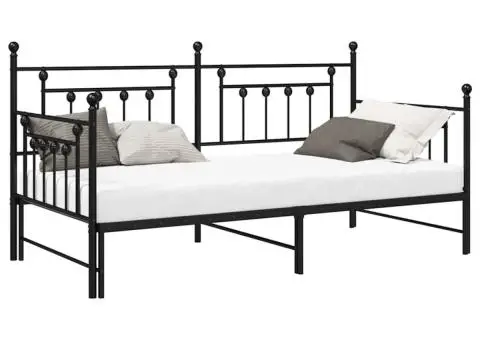 Cadru pat de zi cu extensie, negru, 90x190 cm, oțel - 3/5