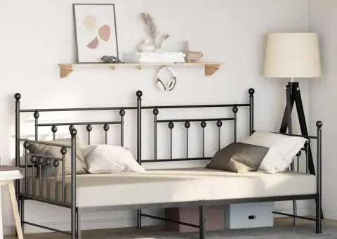 Cadru de pat zi cu trundle Negru 107x203 cm Oțel - 1/5