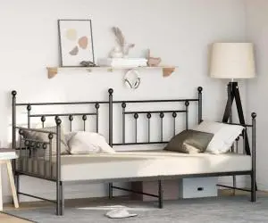 vidaXL Cadru de pat zi cu trundle Negru 107x203 cm Oțel