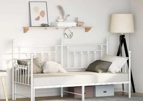 Cadru pat de zi cu extensie, alb, 75x190 cm, oțel - 1/5