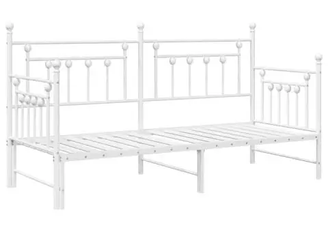 Cadru pat de zi cu extensie, alb, 75x190 cm, oțel - 2/5