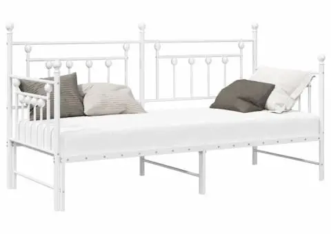Cadru pat de zi cu extensie, alb, 75x190 cm, oțel - 3/5