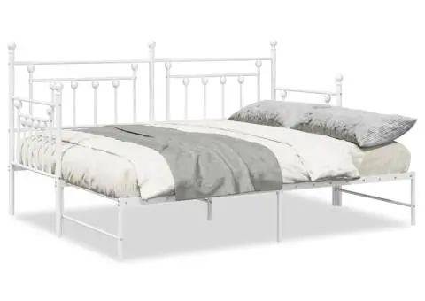 Cadru pat de zi cu extensie, alb, 75x190 cm, oțel - 4/5