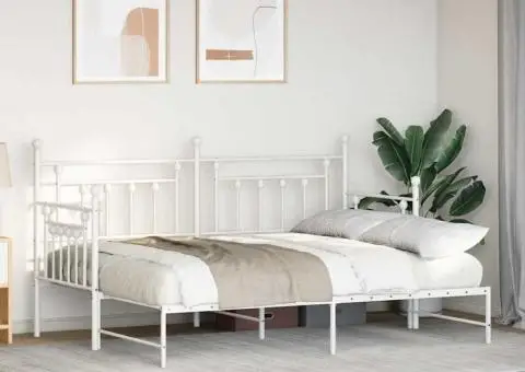 Cadru pat de zi cu extensie, alb, 75x190 cm, oțel - 5/5