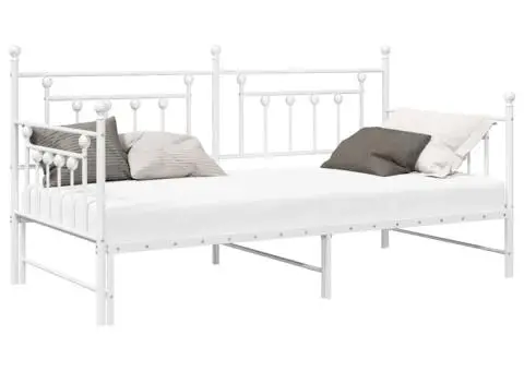 Cadru pat de zi cu extensie, alb, 90x190 cm, oțel - 3/5