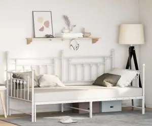 vidaXL Cadru pat extensibil cu trundă Alb 100x190 cm Oțel