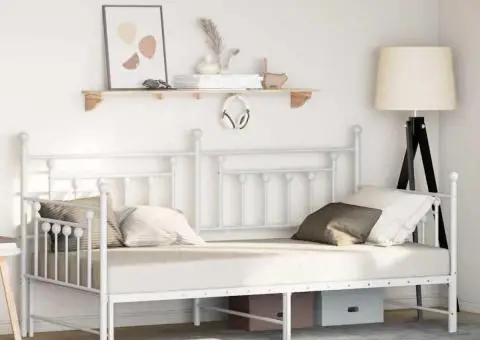 Cadru de zi cu pat extensibil Alb 107x203 cm Oțel - 1/5