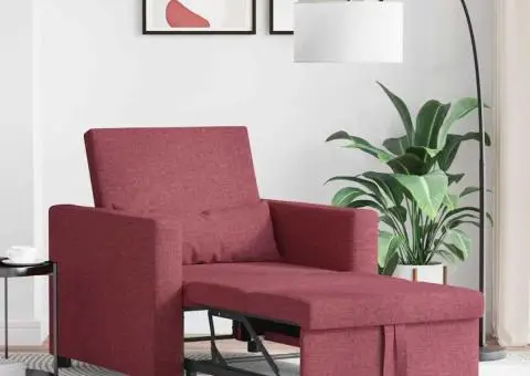 Sofa pat 3 în 1 convertibil din țesătură bordou - 3/5