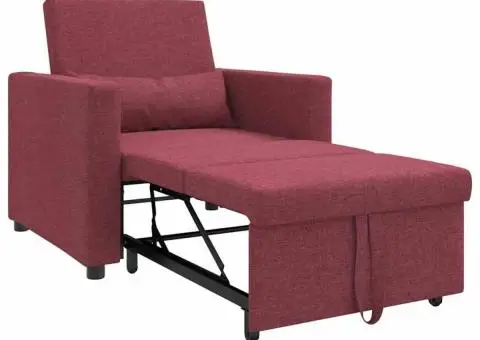 Sofa pat 3 în 1 convertibil din țesătură bordou - 4/5