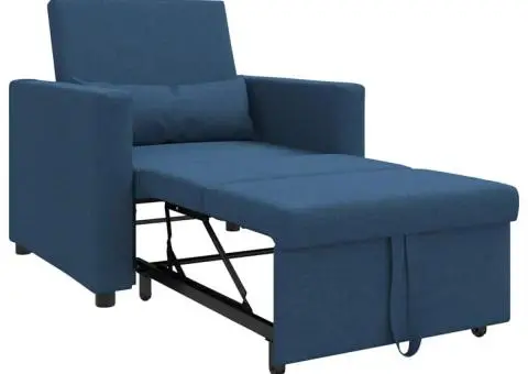 Canapea Pat 3 În 1 Convertible Albastru Țesătură - 4/5