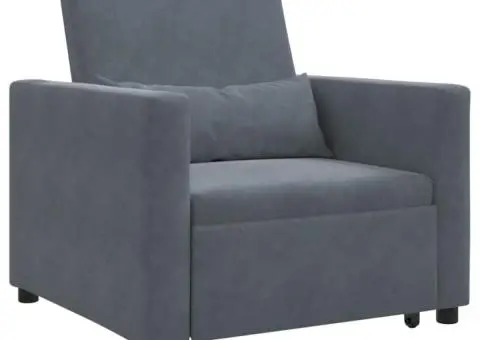 Canapea Pat Convertibilă 3 în 1 Fotoliu Gri Închis Catifea - 2/5