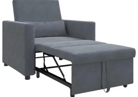 Canapea Pat Convertibilă 3 în 1 Fotoliu Gri Închis Catifea - 4/5