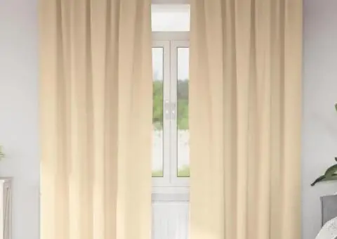 Perdele cu perdele 2 pcs Crem 260 x 140 cm Poliester - 1/5