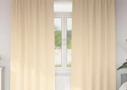 Perdele cu perdele 2 pcs Crem 260 x 140 cm Poliester - 1/5