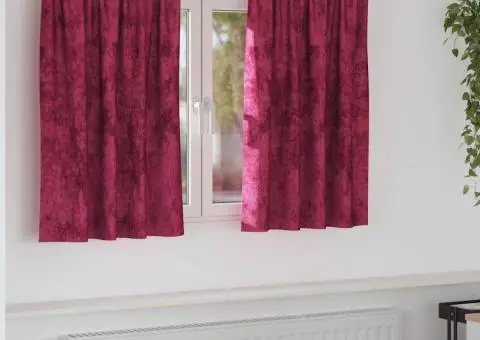 Cortine Velvet 2 pcs cu Ochiuri, Roșu Vin, 140x140 cm - 1/5