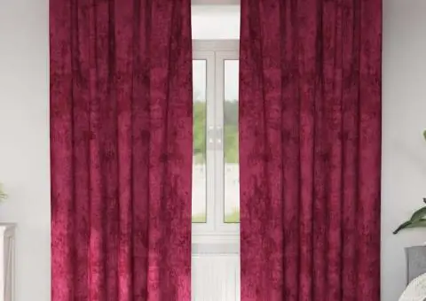 Cortină din velur , 2 bucăți, cu inele, roșu vin, 225 x 140 cm - 1/5