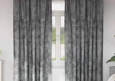 Perdele din catifea , set de 2 piese cu găuri pentru baghetă, gri, 225 x 140 cm - 1/5