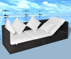 vidaXL Șezlong cu pernă Ajustabil Maro 200 x 60 x 58 cm Rattan poli