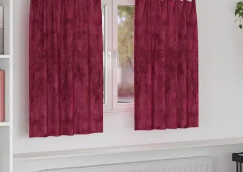 Cortine din catifea , 2 bucăți, cu gauri pentru prindere, roșu vin, 140 x 140 cm - 1/5