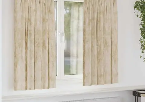 Cortina din catifea , set de 2 piese cu inele, Crem, 175 x 140 cm - 1/5