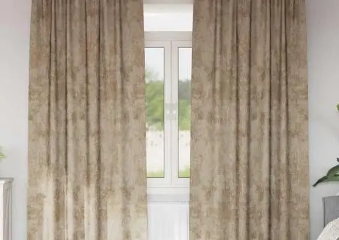 Cortine Velvet - 2 piese cu inele, Bej, 245 x 140 cm - 1/5