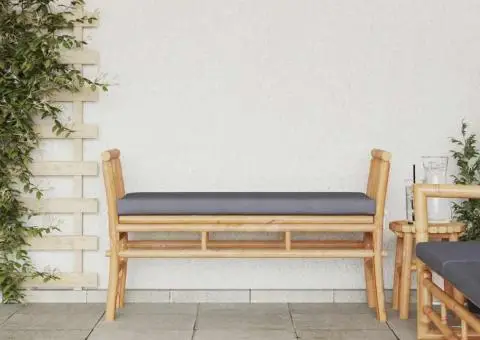 Bancă de grădină cu perne, 110 cm, bambus - 3/5