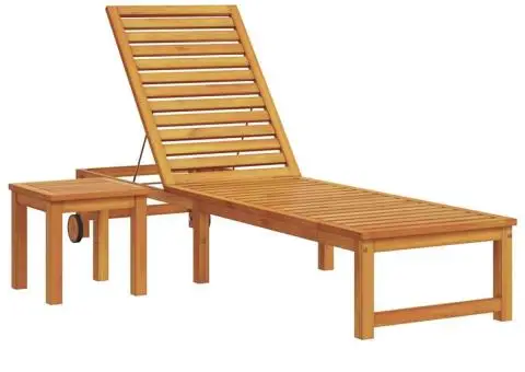 Șezlong cu masă din lemn solid de acacia - 2/5