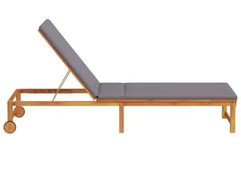 Șezlong cu perne gri deschis din lemn masiv de acacia - 5/5