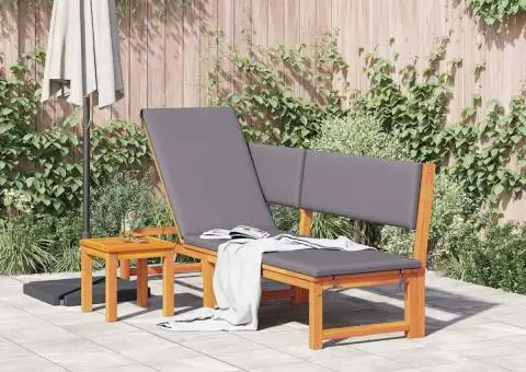 Șezlong 3 în 1 cu perne gri deschis din lemn de acacia - 3/5