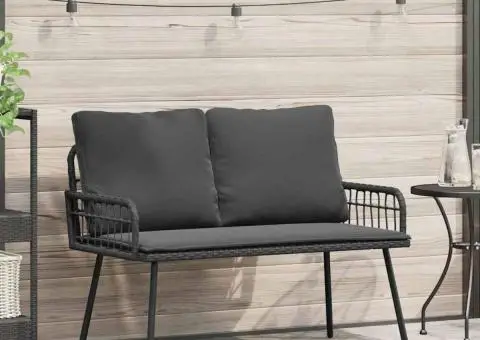 Bancă de grădină, negru, 114x64x78 cm, poliratan - 1/5