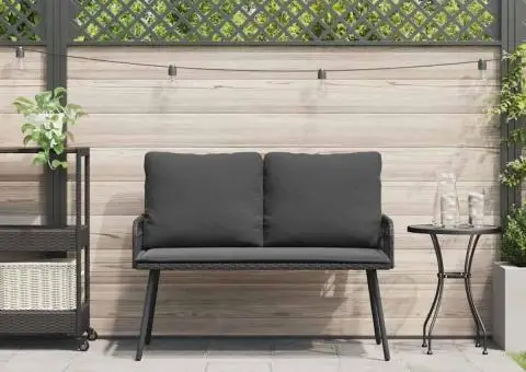 Bancă de grădină, negru, 114x64x78 cm, poliratan - 3/5