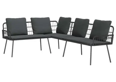 Canapea formă L, negru, 231x173x78 cm, poliratan - 2/5