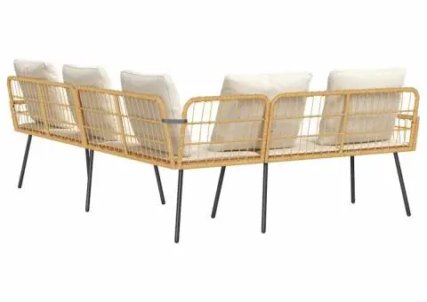 Canapea formă L, natural, 231x173x78 cm, poliratan - 5/5