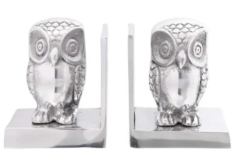 Suporturi cărți 2 buc., argintiu, 7x9x11 cm, aluminiu, bufniță - 4/5