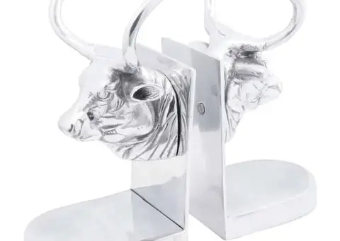 Suporturi cărți 2 buc., argintiu, 17x15x27 cm, aluminiu, taur - 2/5