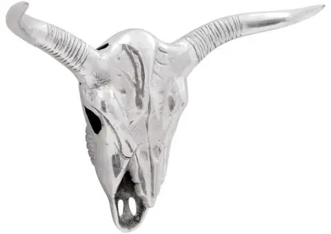 Cap de taur de perete, argintiu, 49x10x36 cm, aluminiu - 1/5