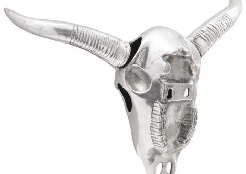 Cap de taur de perete, argintiu, 49x10x36 cm, aluminiu - 2/5