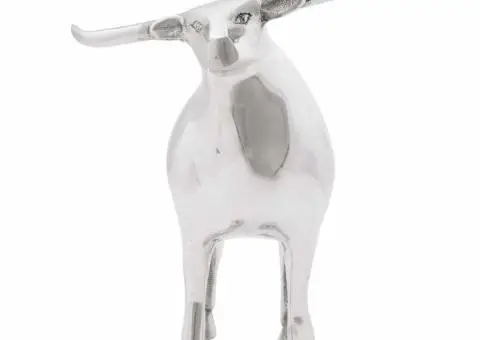 Sculptură taur, argintiu, 20x17x23 cm, aluminiu - 2/5