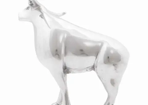 Sculptură taur, argintiu, 20x17x23 cm, aluminiu - 4/5