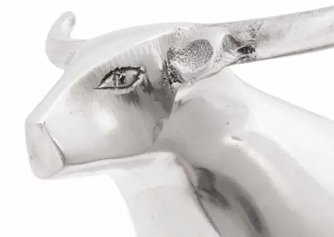 Sculptură taur, argintiu, 20x17x23 cm, aluminiu - 5/5