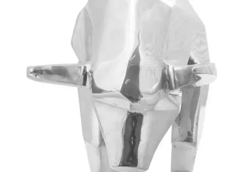 Sculptură taur, argintiu, 74x23x39 cm, aluminiu - 3/5