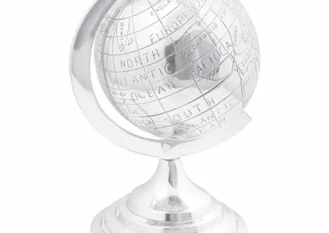 Sculptură glob, argintiu, 16.5x14x26 cm, aluminiu - 1/5