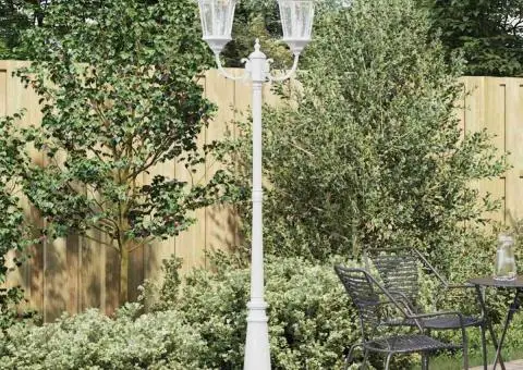 Stâlp de lumini Grădină 2-Lampă E27 Alb 235 cm Aluminiu - 1/5