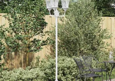 Stâlp de iluminat pentru grădină cu 3 lămpi E27 Alb 220 cm Aluminium - 1/5