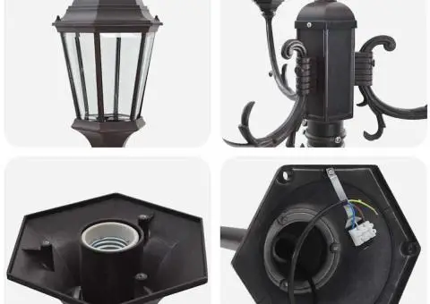 Stâlp de iluminat pentru grădină 3-lămpi E27 Bronz 220 cm Aluminiu - 5/5