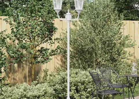 Stâlp de iluminat pentru grădină cu 2 lămpi E27 Alb 220 cm Aluminiu - 1/5