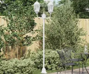 vidaXL Stâlp de iluminat pentru grădină cu 2 lămpi E27 Alb 220 cm Aluminiu