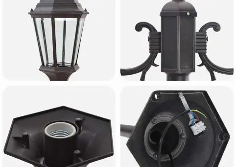 Stâlp de iluminat pentru grădină cu 2 lampi E27 bronz 220 cm aluminiu - 5/5