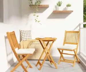 vidaXL Scaune de grădină pliabile, 2 buc. perne albe lemn masiv acacia