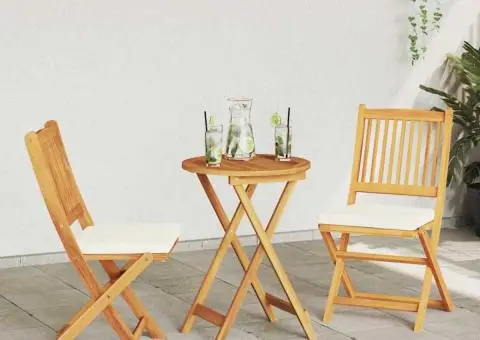 Scaune de grădină pliabile, 2 buc. perne albe lemn masiv acacia - 3/5